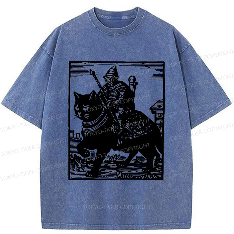 Tokyo-Tiger Knight Riding A Cat Washed T-Shirt