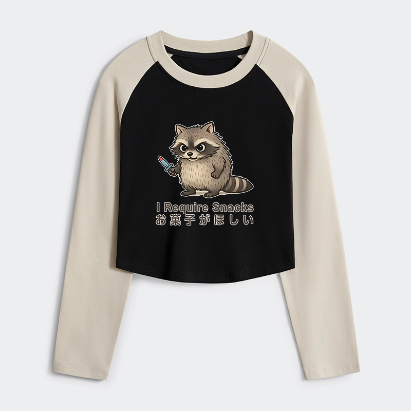 Tokyo-Tiger Raccoons Need Snacks Funny Women's Crop Raglan T-Shirt