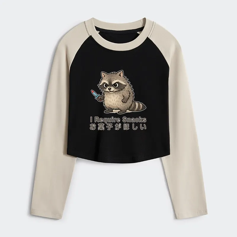 Tokyo-Tiger Raccoons Need Snacks Funny Women's Crop Raglan T-Shirt