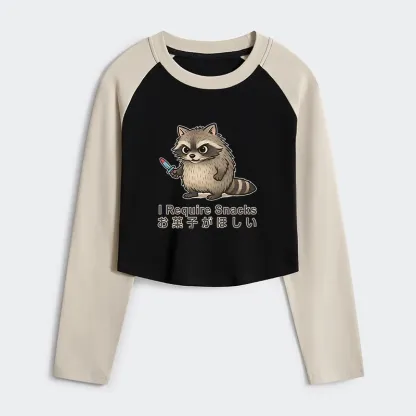 Tokyo-Tiger Raccoons Need Snacks Funny Women's Crop Raglan T-Shirt