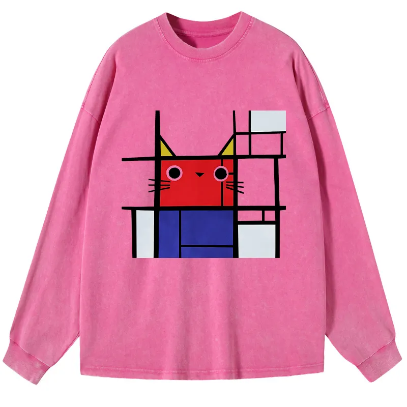Tokyo-Tiger Abstract Art Cat Washed Long Sleeve T-Shirt