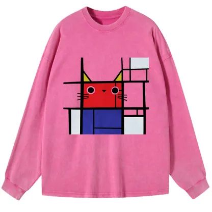 Tokyo-Tiger Abstract Art Cat Washed Long Sleeve T-Shirt