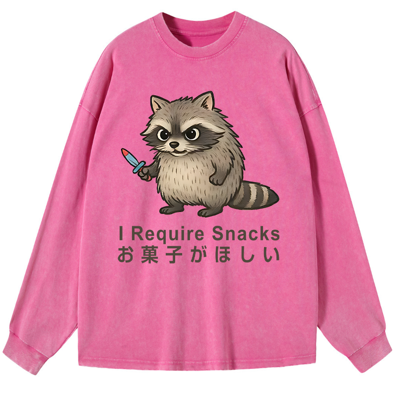 Tokyo-Tiger Raccoons Need Snacks Funny Washed Long Sleeve T-Shirt