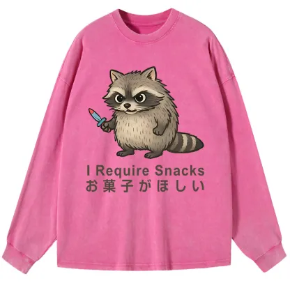 Tokyo-Tiger Raccoons Need Snacks Funny Washed Long Sleeve T-Shirt