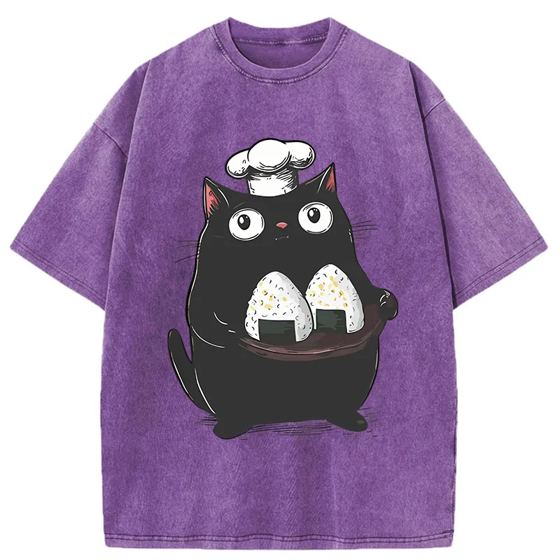 Tokyo-Tiger Onigiri Made By Cat Chef Washed T-Shirt