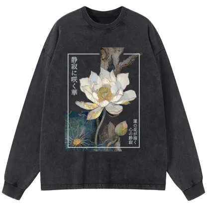Tokyo-Tiger Blooming Lotus Japan Washed Long Sleeve T-Shirt
