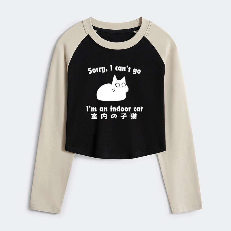 Tokyo-Tiger Indoor Kitten Women's Crop Raglan T-Shirt