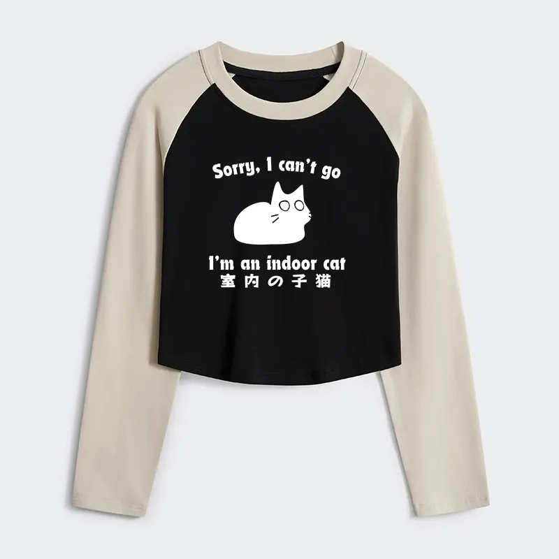 Tokyo-Tiger Indoor Kitten Women's Crop Raglan T-Shirt