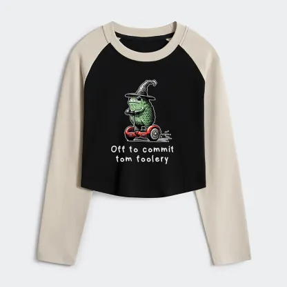 Tokyo-Tiger Frog Riding A Balance Scooter Women's Crop Raglan T-Shirt