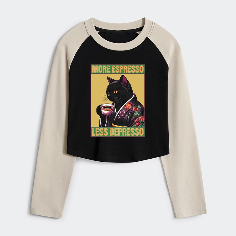 Tokyo-Tiger Up Caffeine Down Depression Women's Crop Raglan T-Shirt