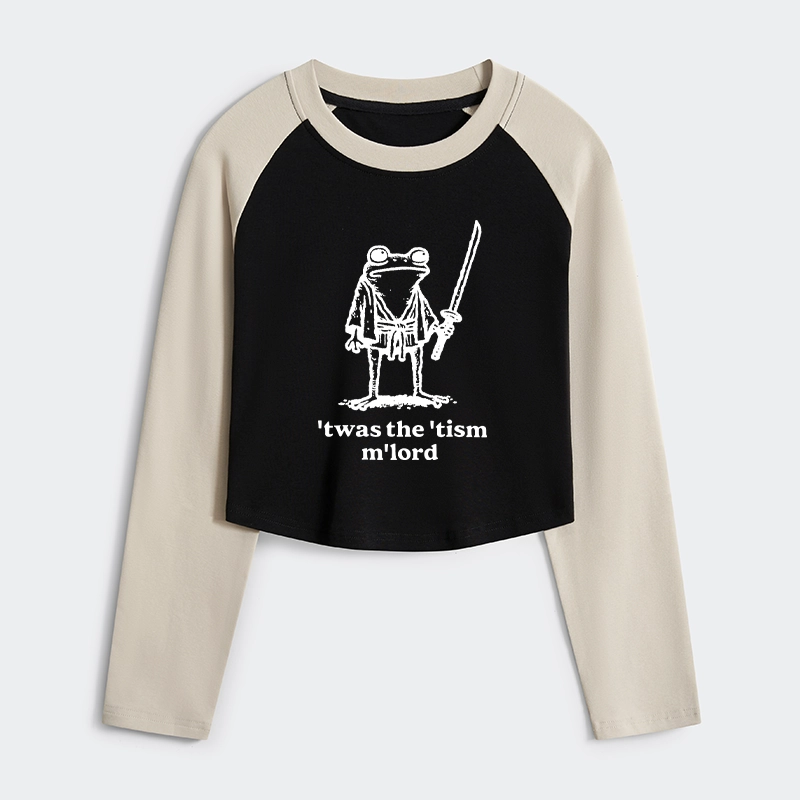 Tokyo-Tiger Focused Samurai Frog Women's Crop Raglan T-Shirt
