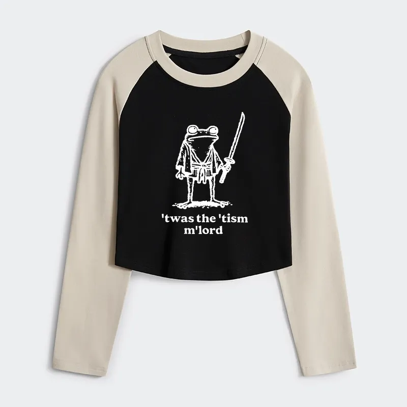 Tokyo-Tiger Focused Samurai Frog Women's Crop Raglan T-Shirt