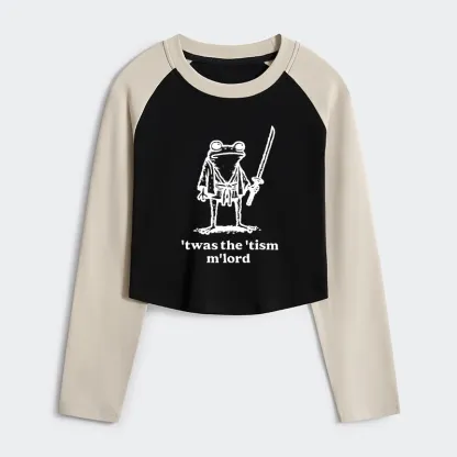Tokyo-Tiger Focused Samurai Frog Women's Crop Raglan T-Shirt