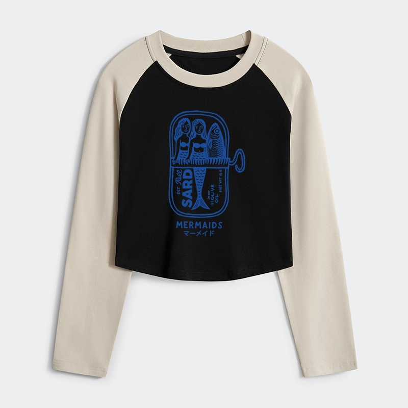 Tokyo-Tiger Mermaid Can Women's Crop Raglan T-Shirt