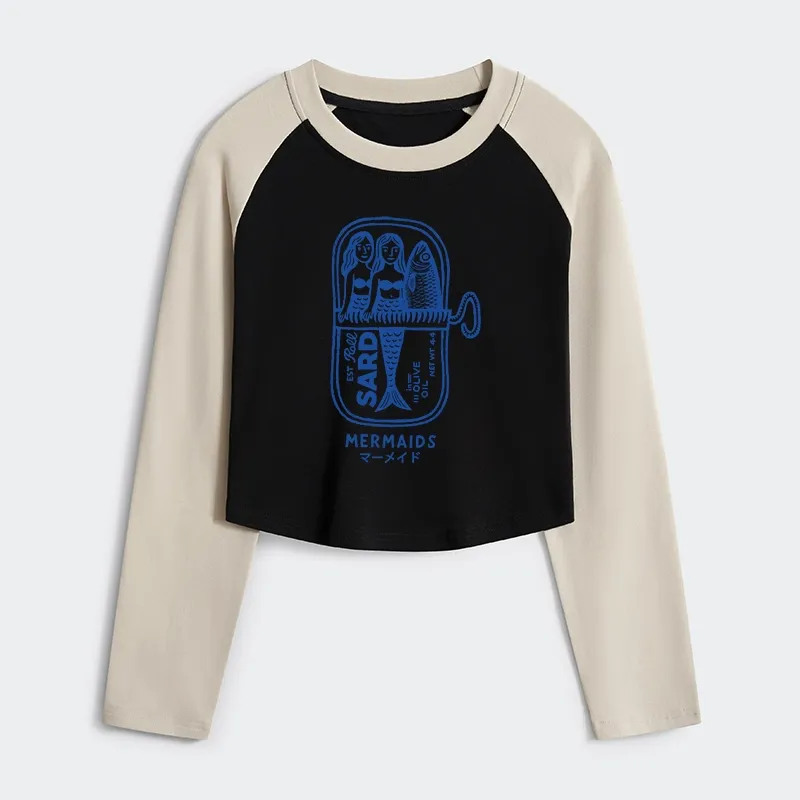 Tokyo-Tiger Mermaid Can Women's Crop Raglan T-Shirt