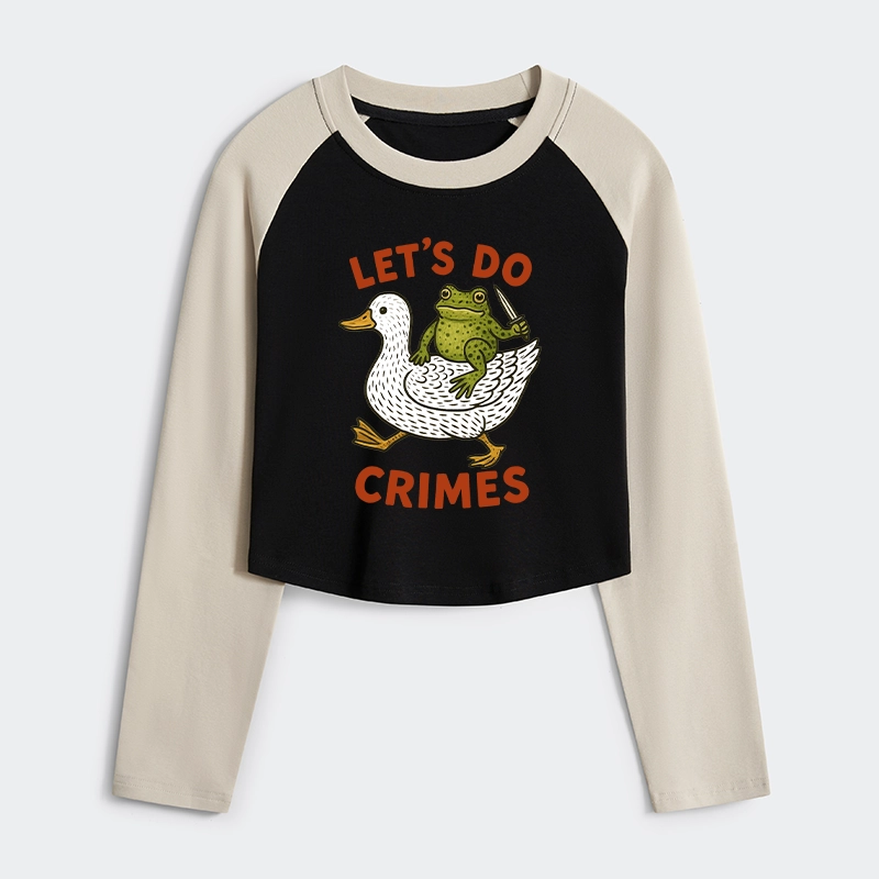 Tokyo-Tiger Frog Ready To Commit Crime Women's Crop Raglan T-Shirt