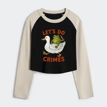 Tokyo-Tiger Frog Ready To Commit Crime Women's Crop Raglan T-Shirt