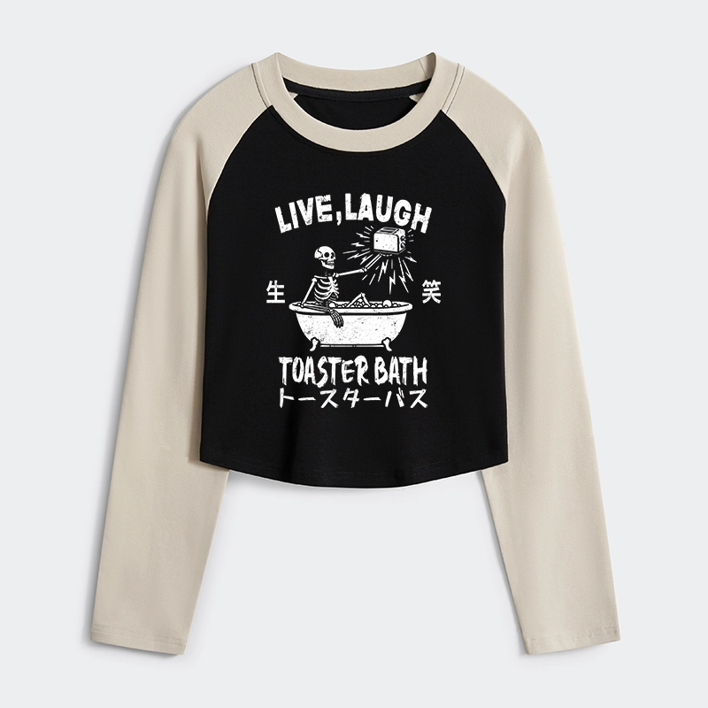 Tokyo-Tiger Funny Electric Shock Skeleton Women's Crop Raglan T-Shirt