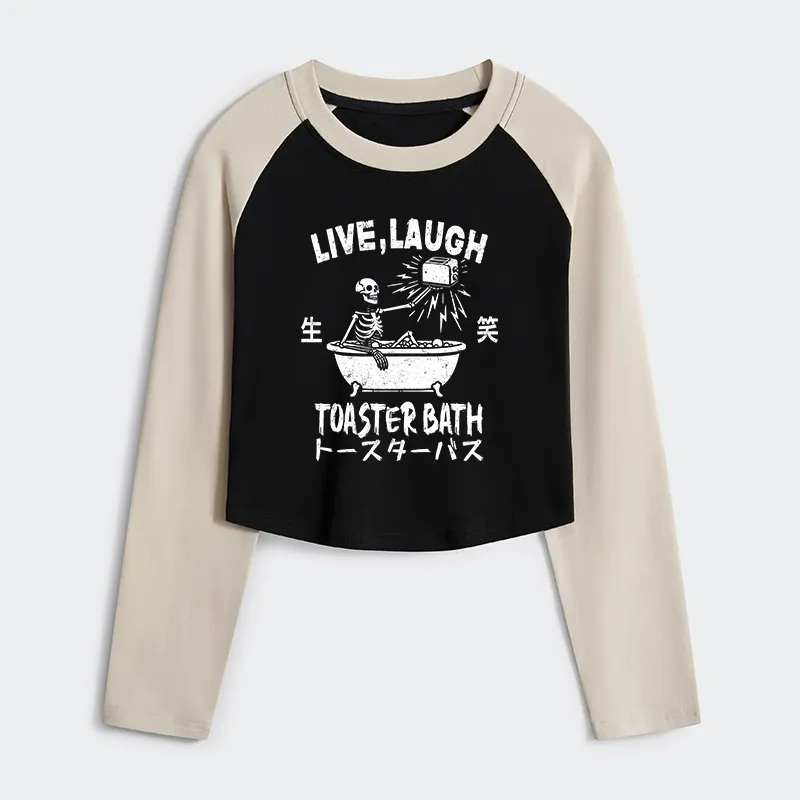 Tokyo-Tiger Funny Electric Shock Skeleton Women's Crop Raglan T-Shirt