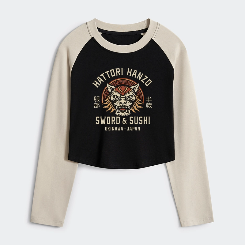 Tokyo-Tiger Hattori Lion Japanese Samurai Women's Crop Raglan T-Shirt