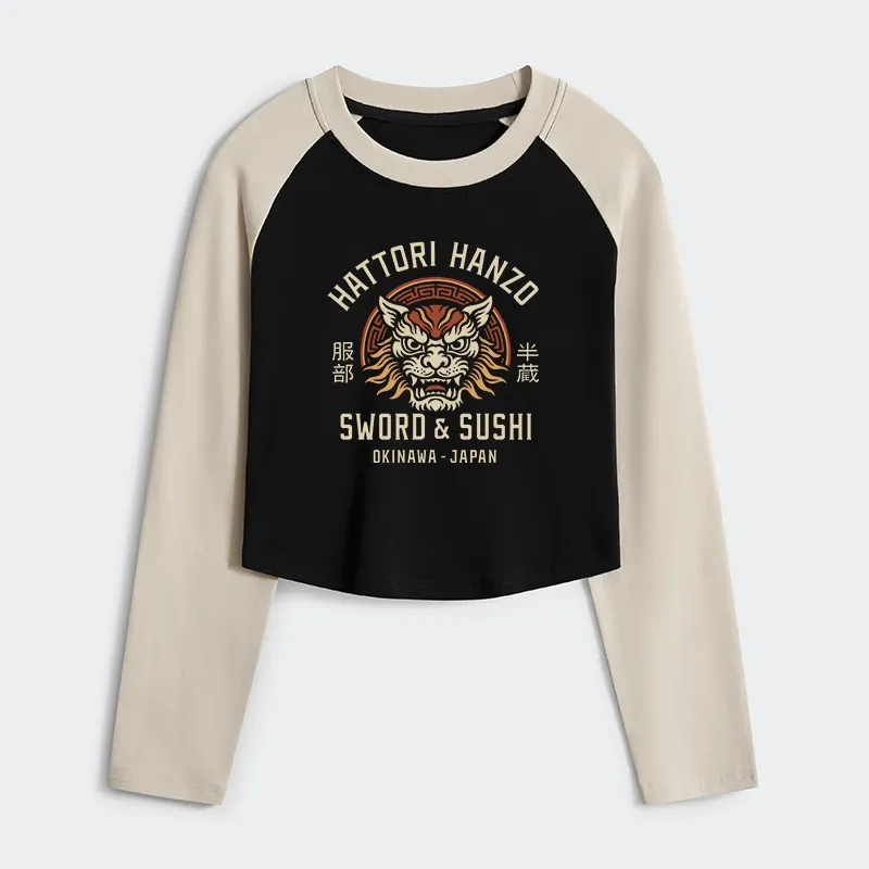 Tokyo-Tiger Hattori Lion Japanese Samurai Women's Crop Raglan T-Shirt