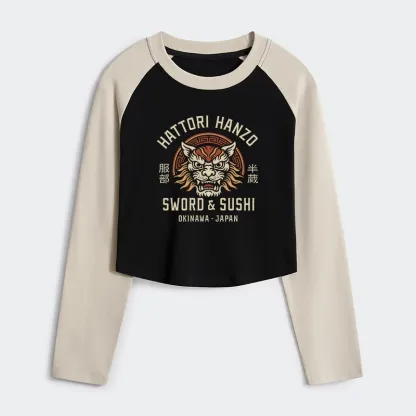 Tokyo-Tiger Hattori Lion Japanese Samurai Women's Crop Raglan T-Shirt