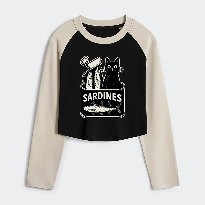 Tokyo-Tiger Cat And Canned Fish Women's Crop Raglan T-Shirt