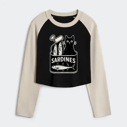 Tokyo-Tiger Cat And Canned Fish Women's Crop Raglan T-Shirt