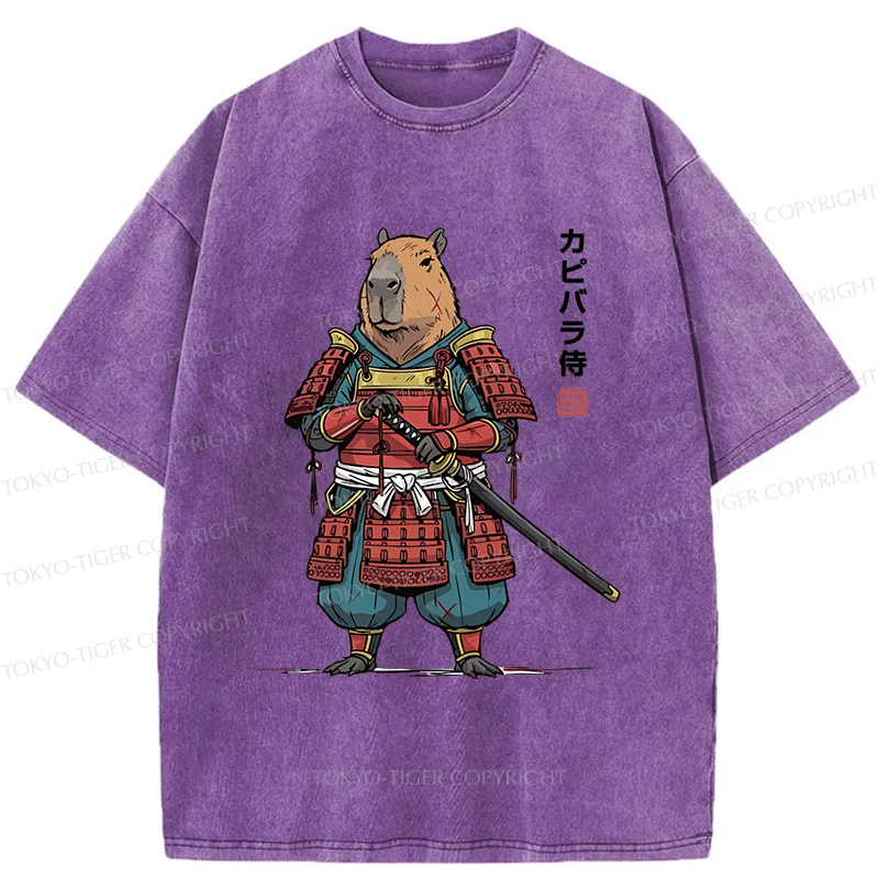 Tokyo-Tiger Capybara Samurai Washed T-Shirt