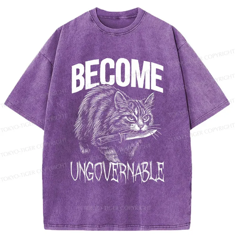Tokyo-Tiger Uncontrolled Cat Funny Washed T-Shirt