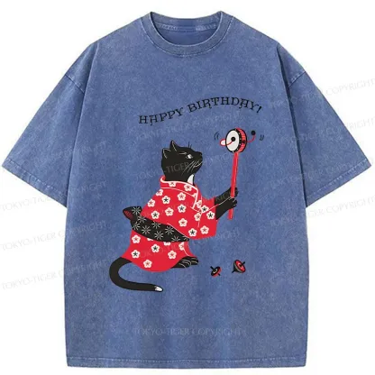 Tokyo-Tiger Birthday Cat Washed T-Shirt