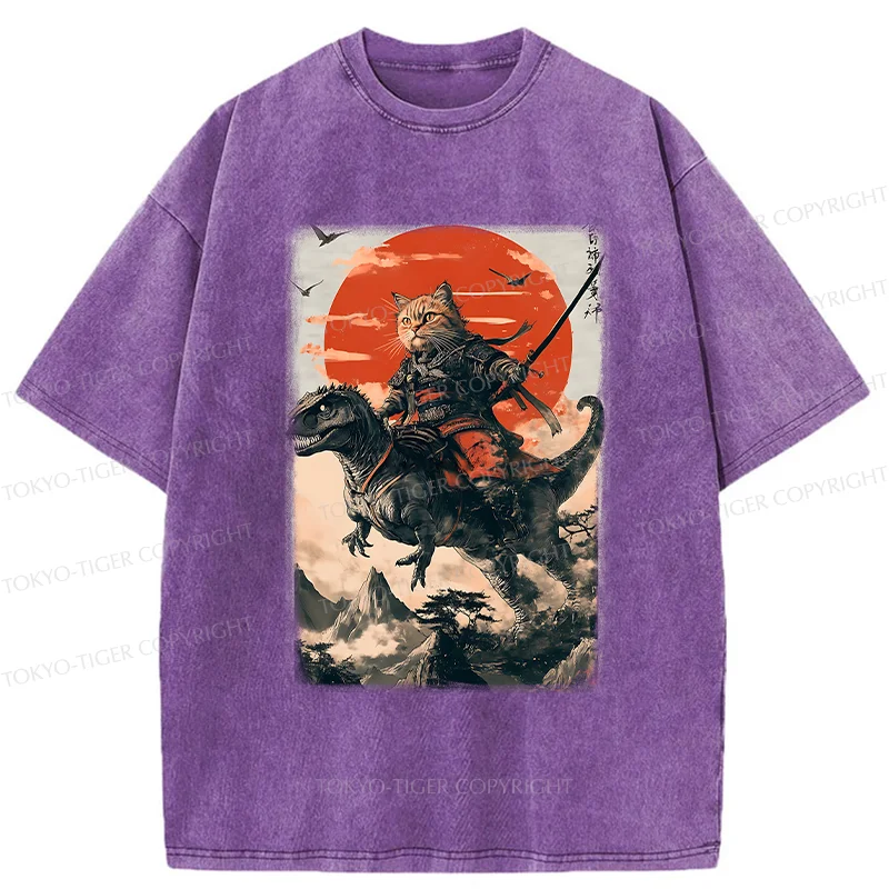 Tokyo-Tiger Brave Cat Samurai Washed T-Shirt