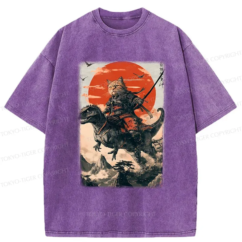 Tokyo-Tiger Brave Cat Samurai Washed T-Shirt