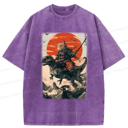 Tokyo-Tiger Brave Cat Samurai Washed T-Shirt