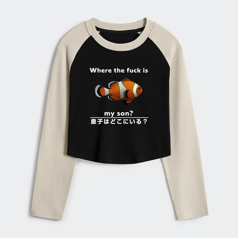 Tokyo-Tiger Fish Looking For Son Women's Crop Raglan T-Shirt