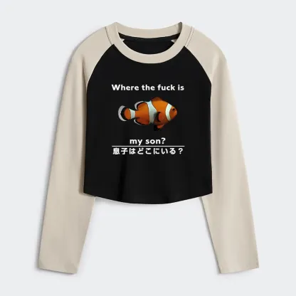 Tokyo-Tiger Fish Looking For Son Women's Crop Raglan T-Shirt