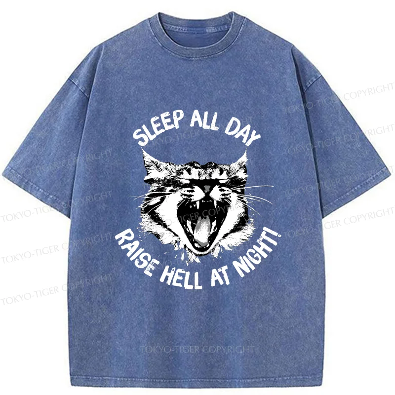 Tokyo-Tiger Cat Wreaking Havoc At Night Washed T-Shirt