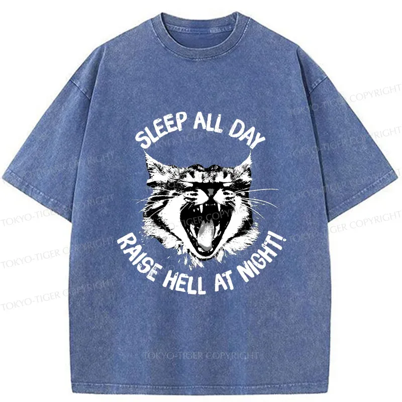 Tokyo-Tiger Cat Wreaking Havoc At Night Washed T-Shirt