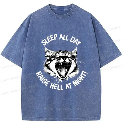 Tokyo-Tiger Cat Wreaking Havoc At Night Washed T-Shirt