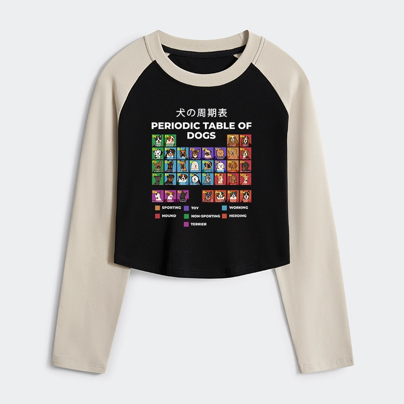 Tokyo-Tiger Periodic Table Of Dogs Women's Crop Raglan T-Shirt
