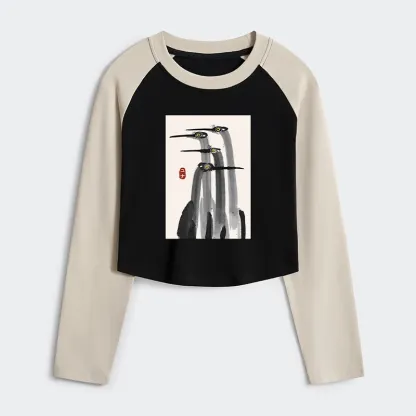 Tokyo-Tiger Japanese Crane Poster Women's Crop Raglan T-Shirt