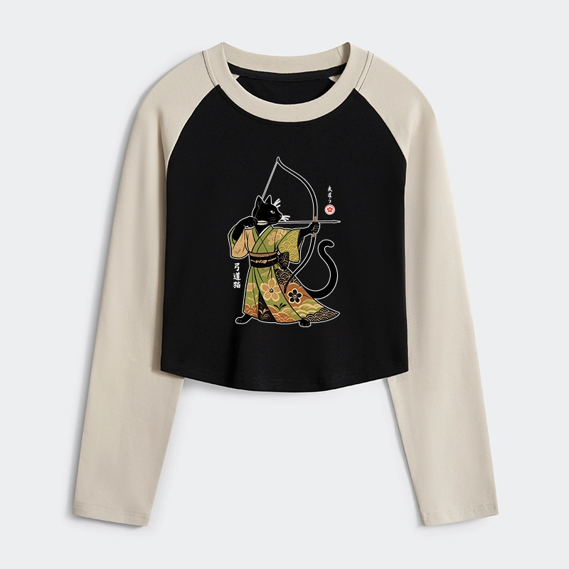 Tokyo-Tiger Japan Cat Archery Women's Crop Raglan T-Shirt