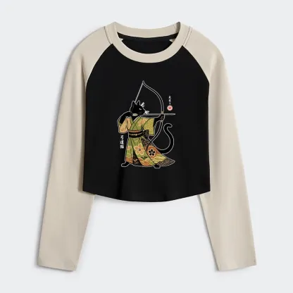 Tokyo-Tiger Japan Cat Archery Women's Crop Raglan T-Shirt