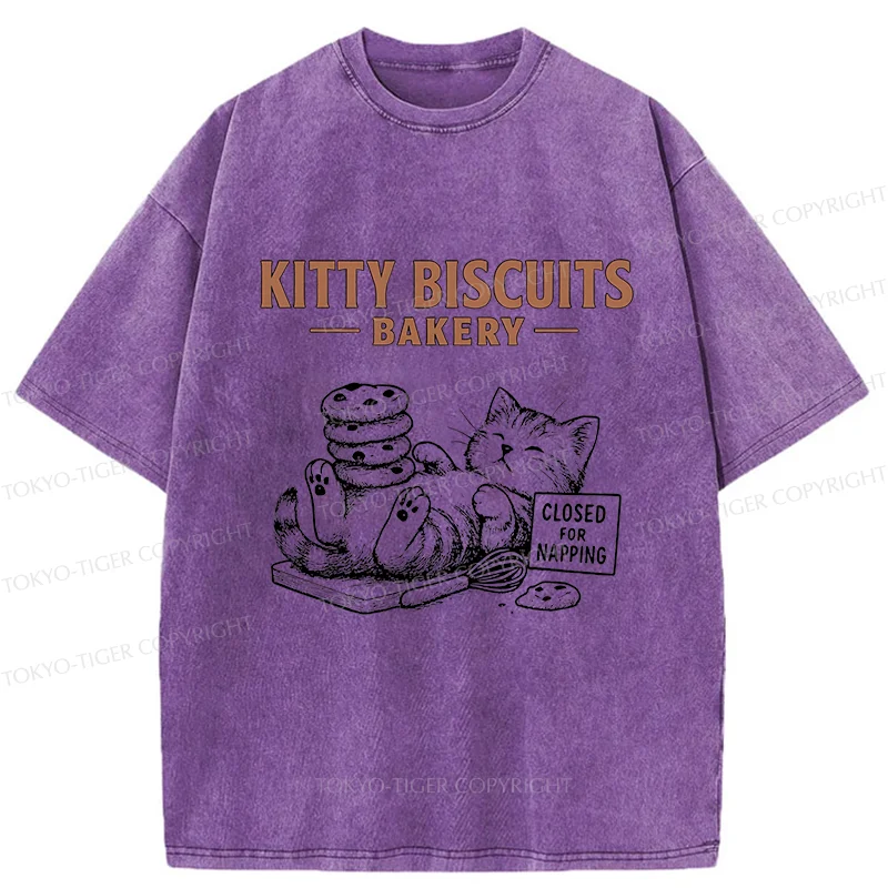 Tokyo-Tiger Cat Bakery Funny Washed T-Shirt