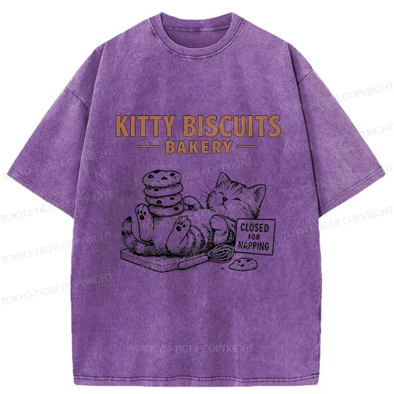 Tokyo-Tiger Cat Bakery Funny Washed T-Shirt