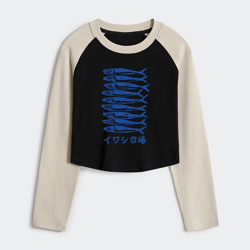 Tokyo-Tiger Sardine Market Women's Crop Raglan T-Shirt