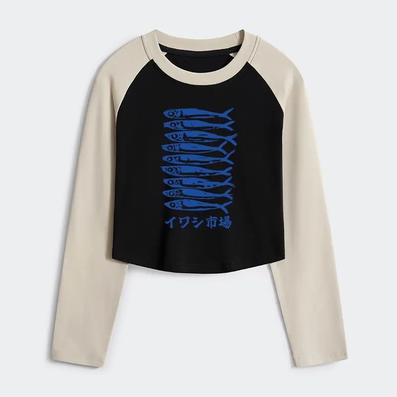 Tokyo-Tiger Sardine Market Women's Crop Raglan T-Shirt