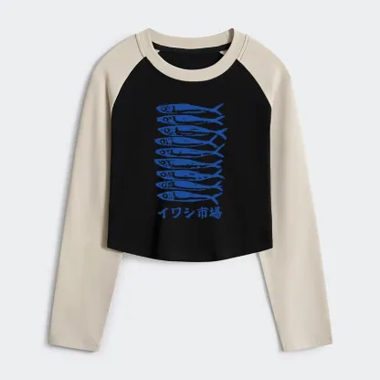Tokyo-Tiger Sardine Market Women's Crop Raglan T-Shirt
