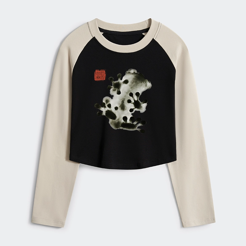 Tokyo-Tiger Ink Painting Frog Women's Crop Raglan T-Shirt
