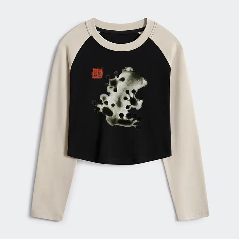 Tokyo-Tiger Ink Painting Frog Women's Crop Raglan T-Shirt